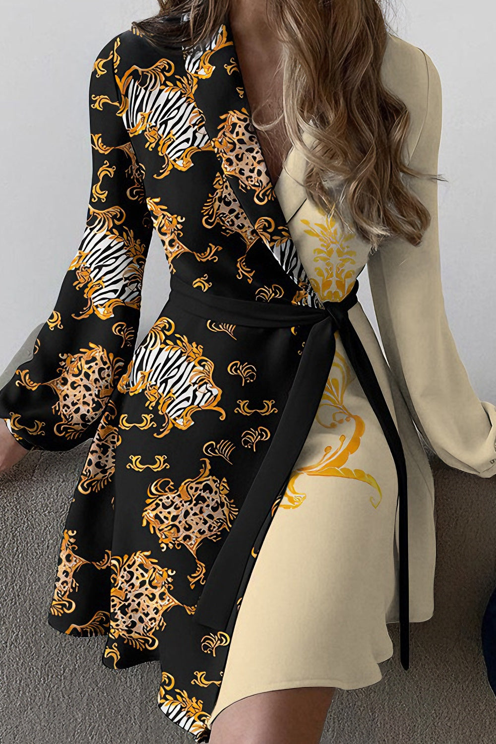 loveedsTM-Elegant one-piece colorblock lace-up dress