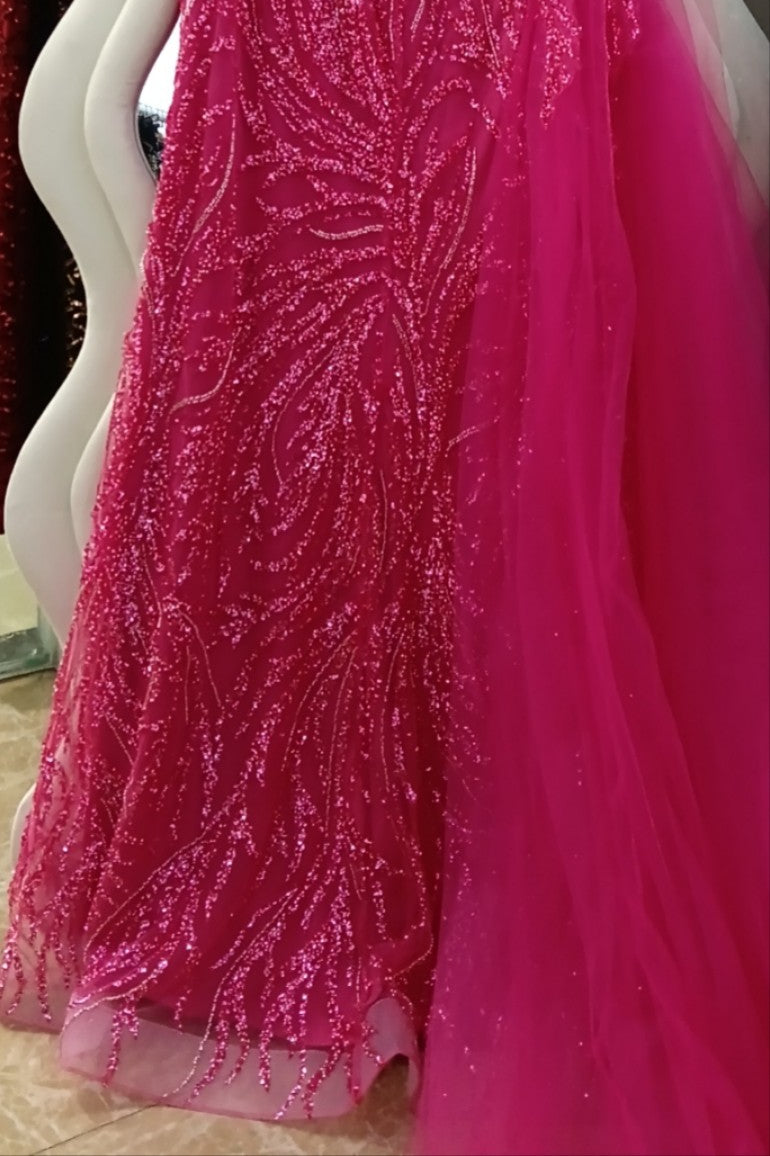 loveedsTM-Purple mesh one-shoulder dress with slits-vx