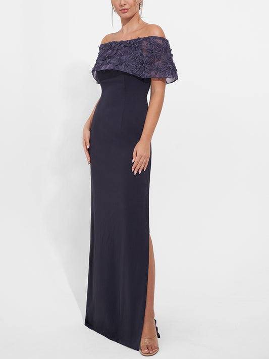 Off-the-shoulder Lace Solid Color Maxi Dress