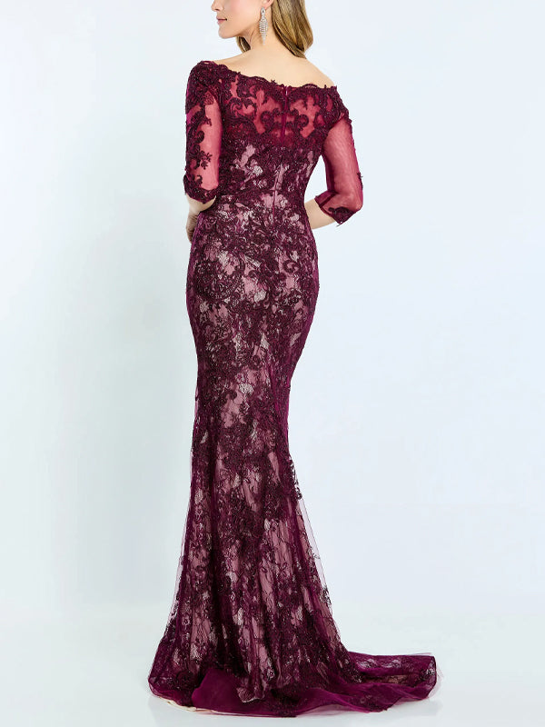 V-Neck Lace Solid Color Maxi Dress