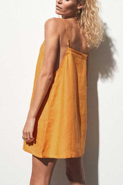 loveedsTM- Minimalism Linen Slip Mini Dress