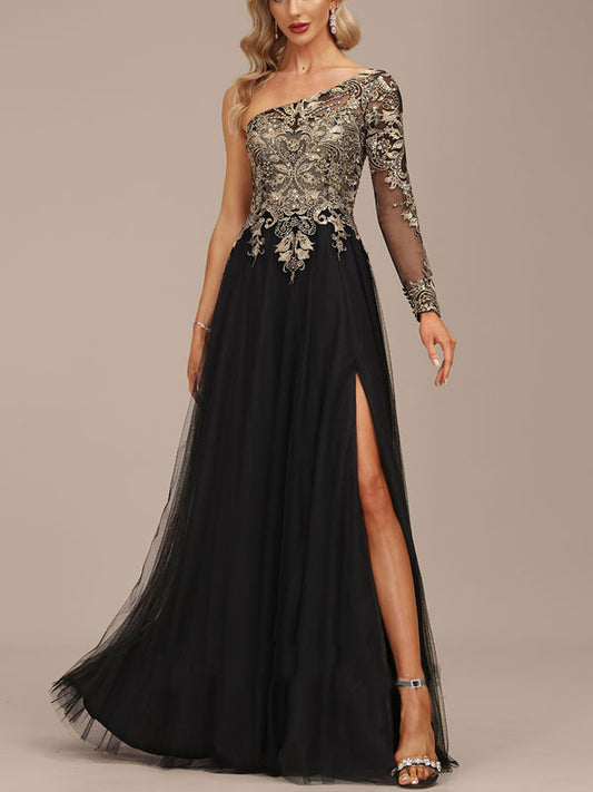 A-line Shoulder Length Evening Dress