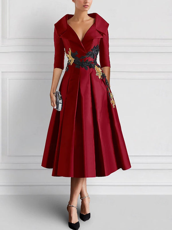 Lapel Solid Color Midi Dress