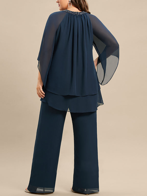 Chiffon Mother Sequin Top Trousers Suit