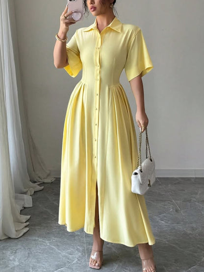 Solid Color Elegant Single Breasted Party Women's Dress