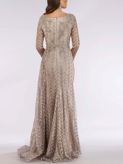 V-neck Solid Color Lace Maxi Dress