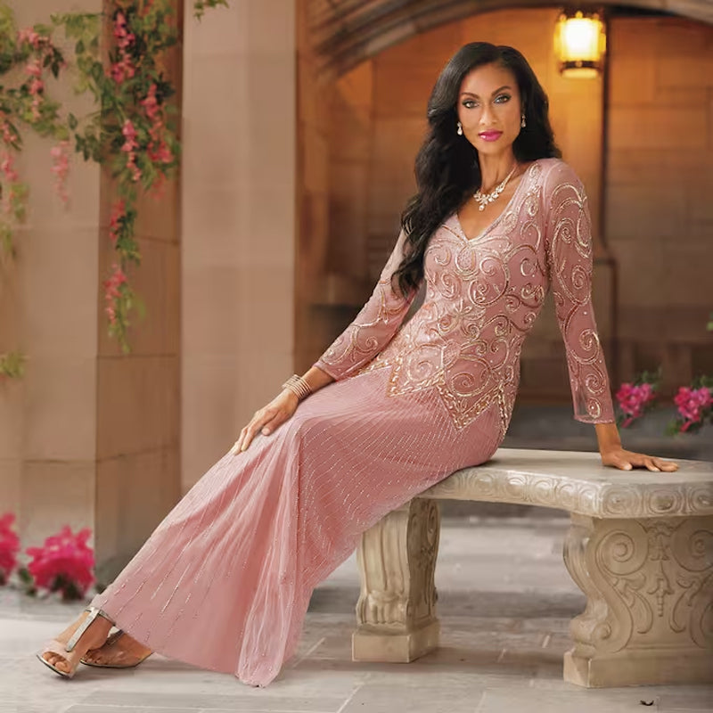 V-Neck Printed Midi Dress