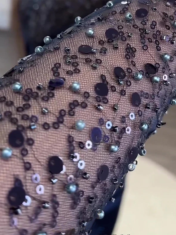 Round Neck Sequined Solid Color Maxi Dress