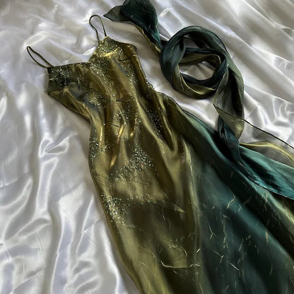 Green Elegant Exquisite Beaded Long Chiffon Ball Gown Evening Gown Party Dress gh4235