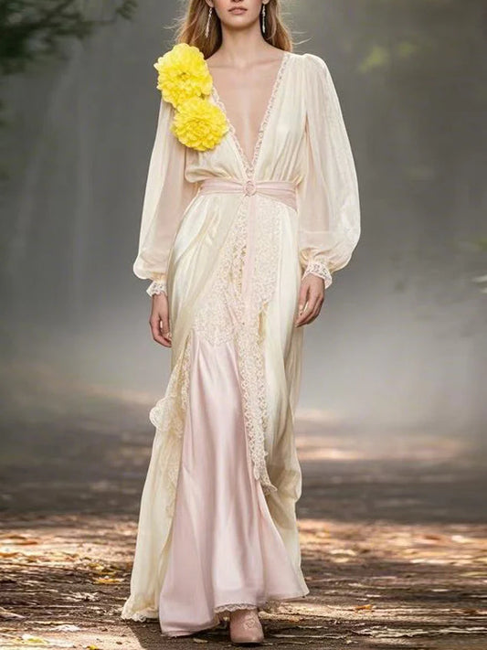 Lace Floral Stitching Temperament Women's Dress