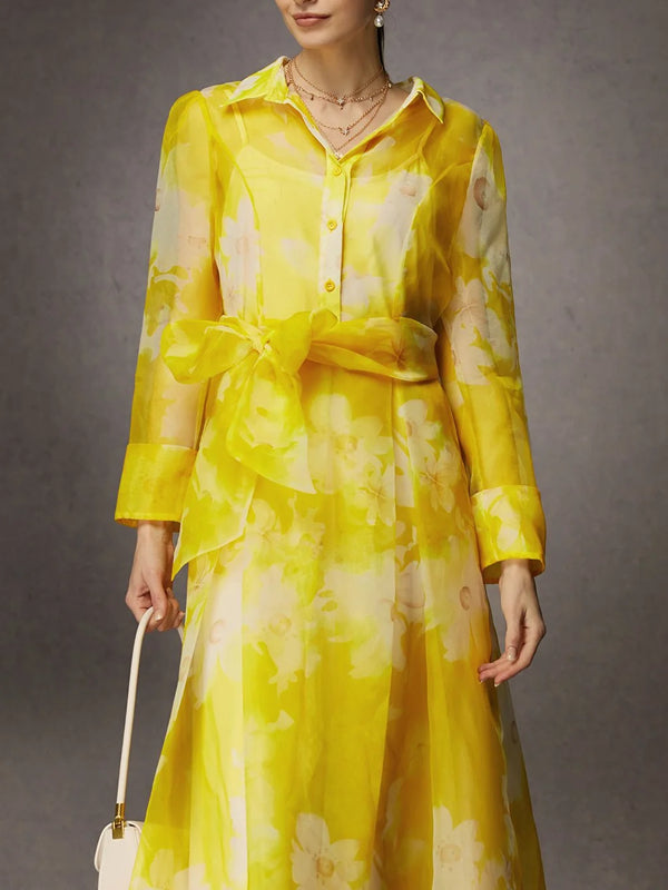 Floral Vacation Regular Fit Shirt Dress With Belt