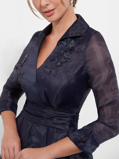 Lapel Sequin Solid Color Maxi Dress