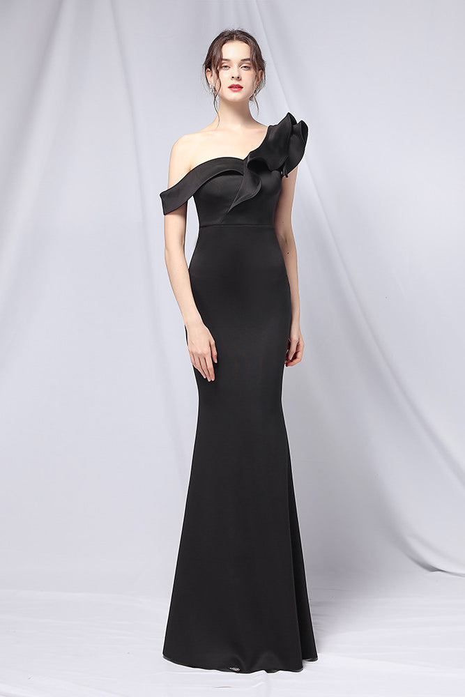 loveedsTM-Solid color one shoulder banquet evening dress