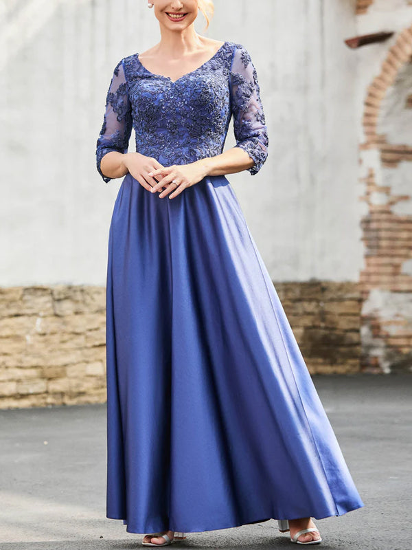 V-neck Lace Solid Color Maxi Dress