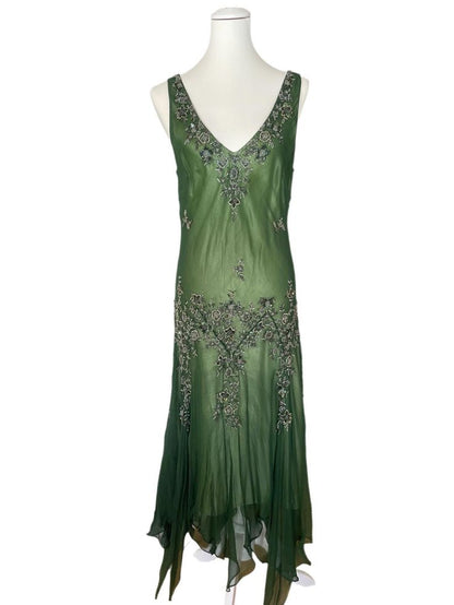 Green Vintage Elegant Delicate Floral  Applique Beaded Long tulle Chiffon Prom Gown Evening Dress Party Dress gh3227