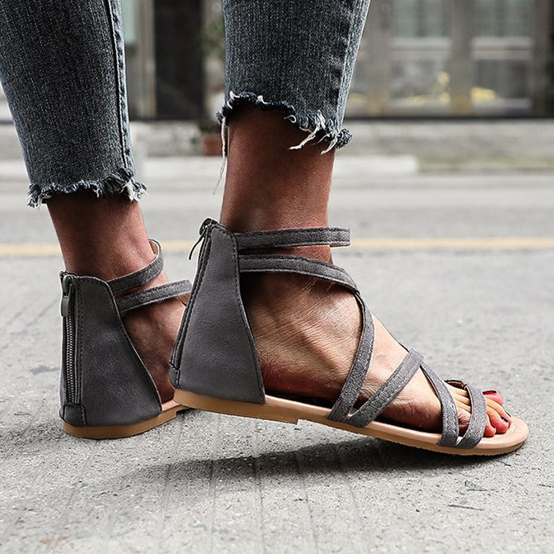 Round toe thong low heel fashion roman shoes flat slippers