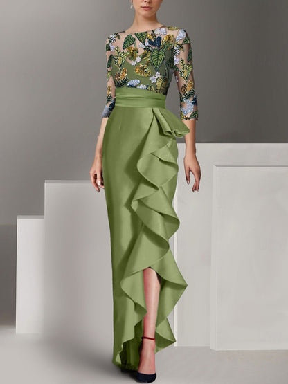 Floral Leaf Ruffle Embroidery Mother of the Bride Dress