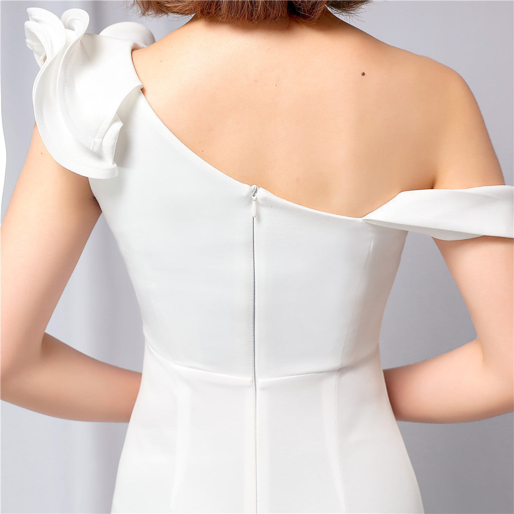 loveedsTM-Solid color one shoulder banquet evening dress