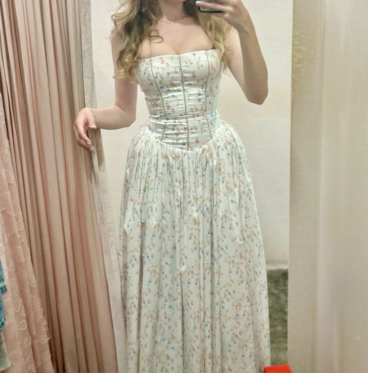 White floral sweet cute elegant long chiffon tube top homecoming dress wedding guest dress birthday party dress gh4083