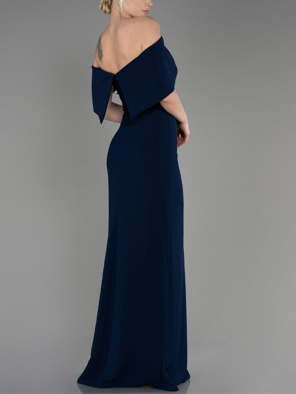 Off-the-shoulder Solid Color Maxi Dress
