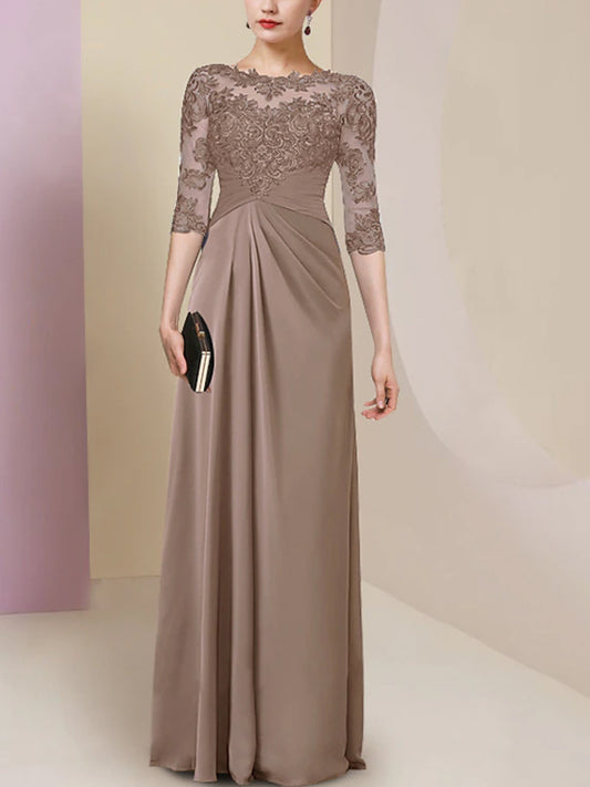 Chiffon Lace Short Sleeves Maxi Dress