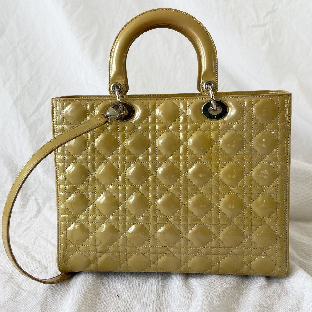 Dior Lady Dior Large Beige Patent Leather Bag
