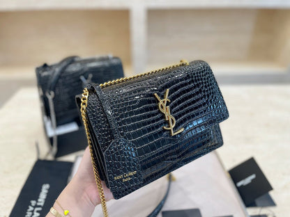 Saint Laurent Womens Medium Sunset Croc-Embossed