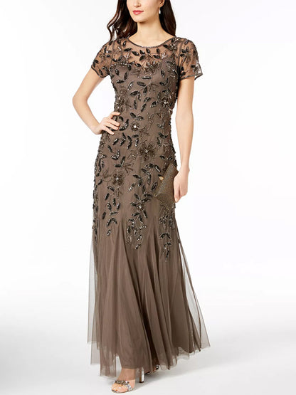 Round Neck Solid Sequin Midi Dress