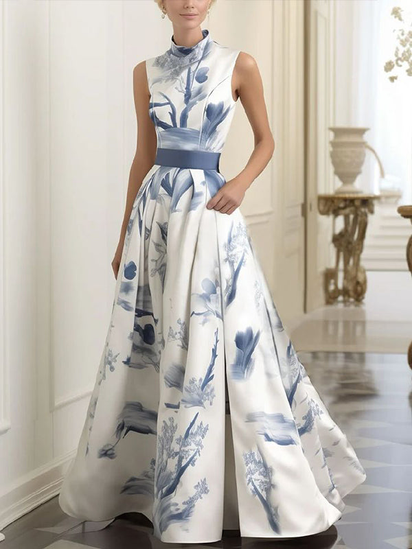 White Sleeveless Floral Print Maxi Dress