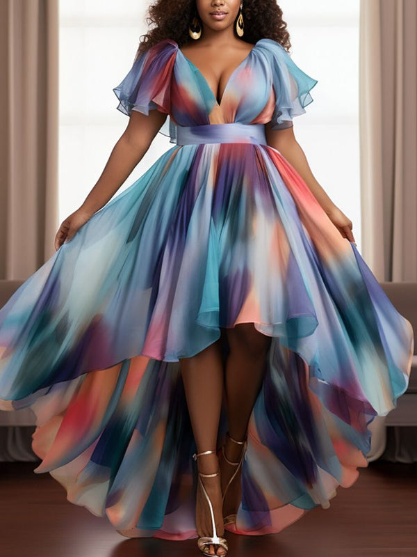 Color Matching Temperament Ciffon Elegant Maxi Dresses