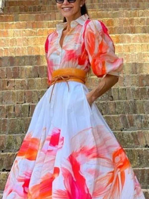 Cotton And Linen Printing Women's Shirt Dress