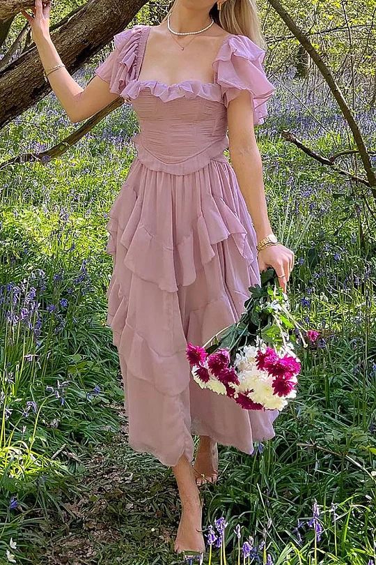 Purple Vintage Elegant Fashion Long Tulle Chiffon Ball Gown Evening Dress Wedding Guest Dress Birthday Party Dress gh4062