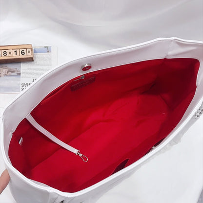 CHANEL CAVIAR MEDIUM STUDDED DEAUVILLE WHITE