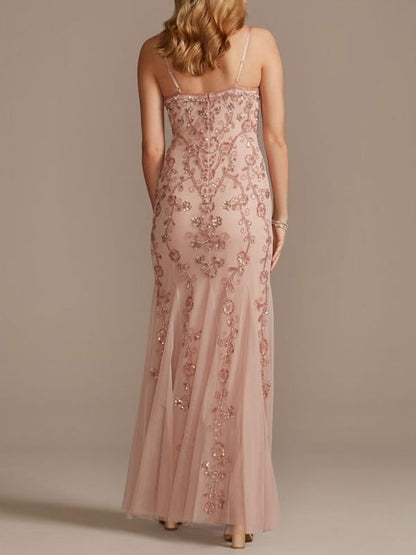 Beaded Paghetti Strap Scoopneck Heath Dress