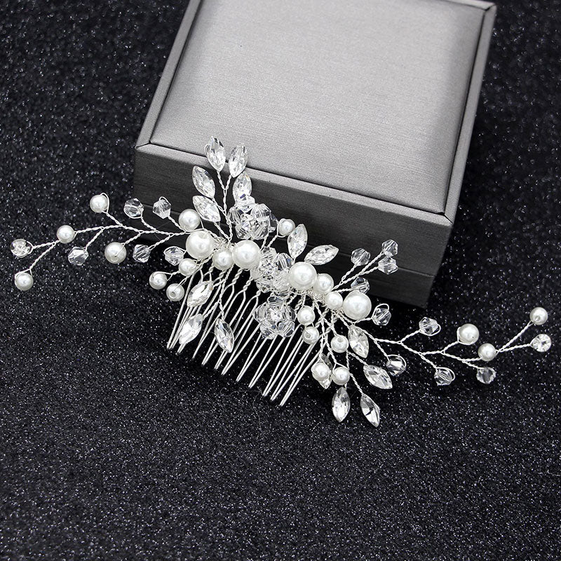 White Crystal Evening Plate Hair Comb