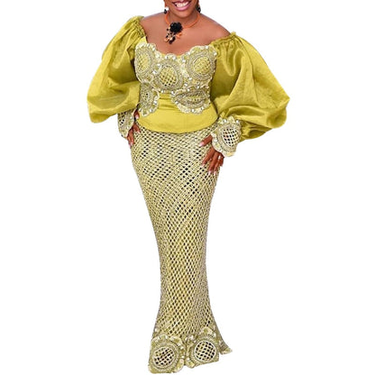 loveedsTM- 2 Piece Sets African Dresses For Women Bodycon Mermaid Sexy Maxi Dress Elegant Wedding Gowns Ankara Long Dress New Robes