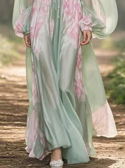 Hand Embroidered Print Holiday Women's Dress