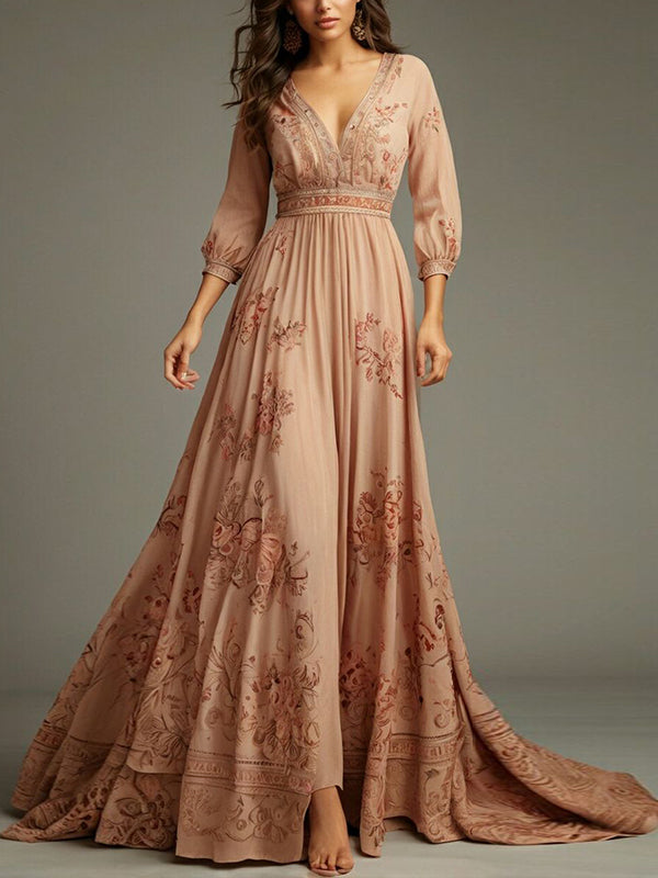 V-neck Print Maxi Dress