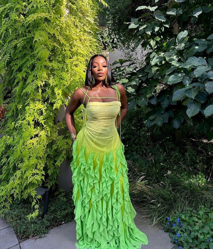 Pink/Orange/Green Gradient Spaghetti Straps Fashion Elegant Long Ruffle Chiffon Ball Gown Evening Dress Party Dress gh3252