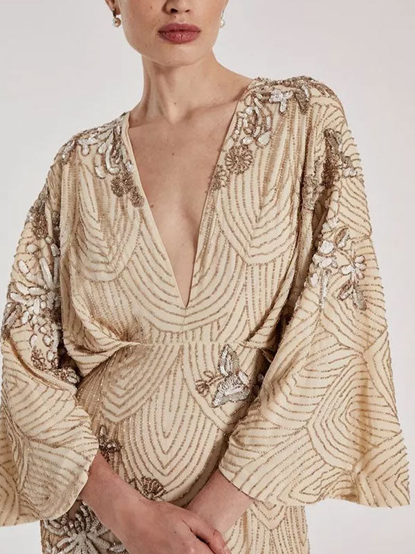 Vintage Kimono Sleeve Delicate Pattern Women's Dress