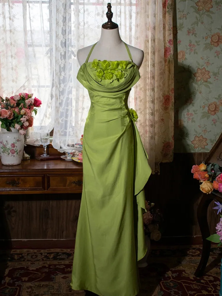 Yellow/Green/Burgundy Shiny Elegant Delicate Floral Backless Long Ball Dress Evening Dress Birthday Party Dress gh3385