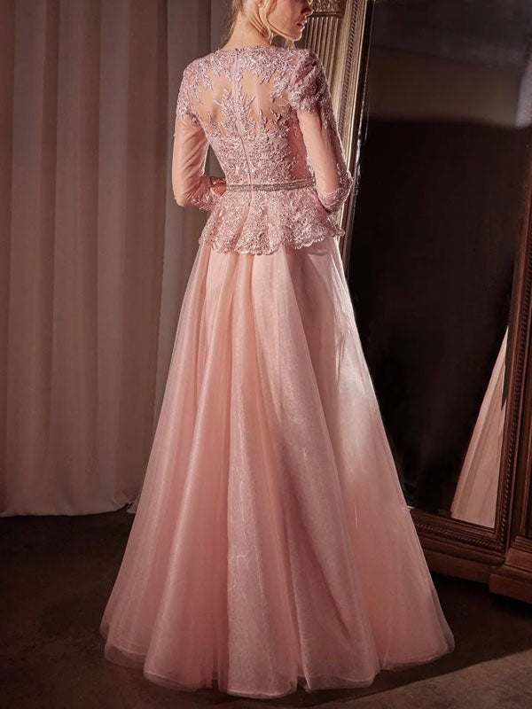 Three-quarter Sleeves Lace Tulle Temperament Mother of the Groom Dress