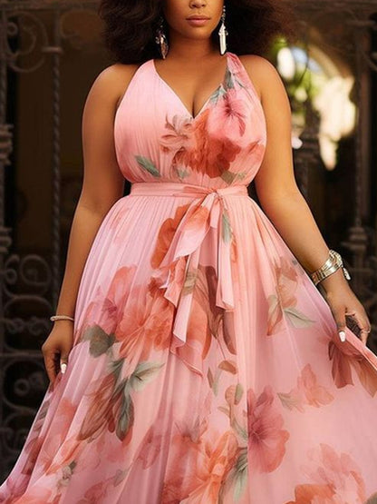 Sleeveless Chiffon Print Ladies Dress