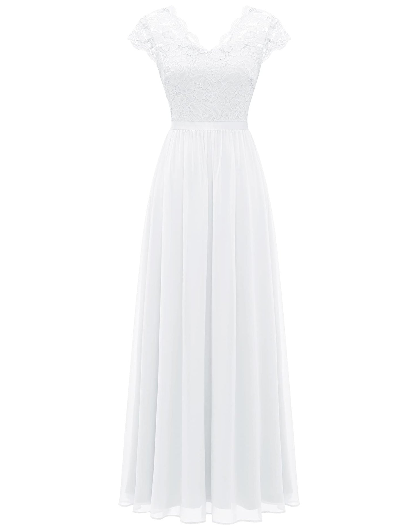 loveedsTM- Women&#39;s Elegant Vintage V Neck 3/4 Sleeve Floral Lace Chiffon Wedding Bridesmaid Maxi Dress Long Formal Dresses