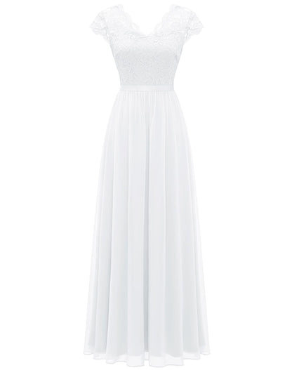 loveedsTM- Women&#39;s Elegant Vintage V Neck 3/4 Sleeve Floral Lace Chiffon Wedding Bridesmaid Maxi Dress Long Formal Dresses