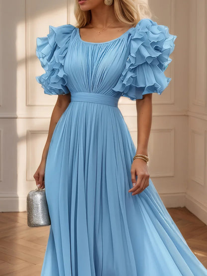 Elegant Plain Gathered Maxi Dress