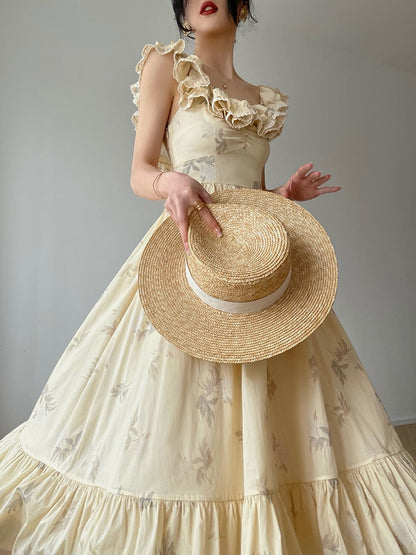 loveedsTM - France Vintage Elegant Print Dress Women Lace Retro Sexy Evening Party Long Dress Sleeveless Casual Summer Beach Boho Dress