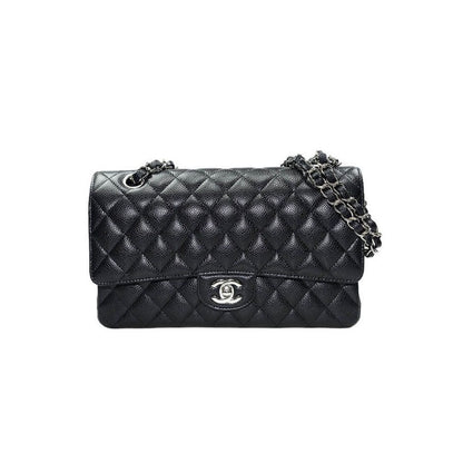 CHANEL CLASSIC HANDBAG Grained Calfskin & Silver Metal