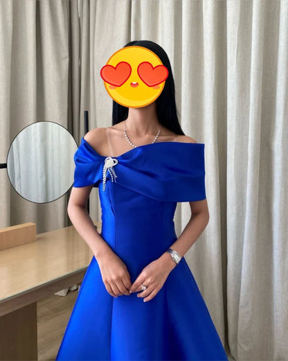 Royal Blue A-Line Satin Long Evening Prom Dress