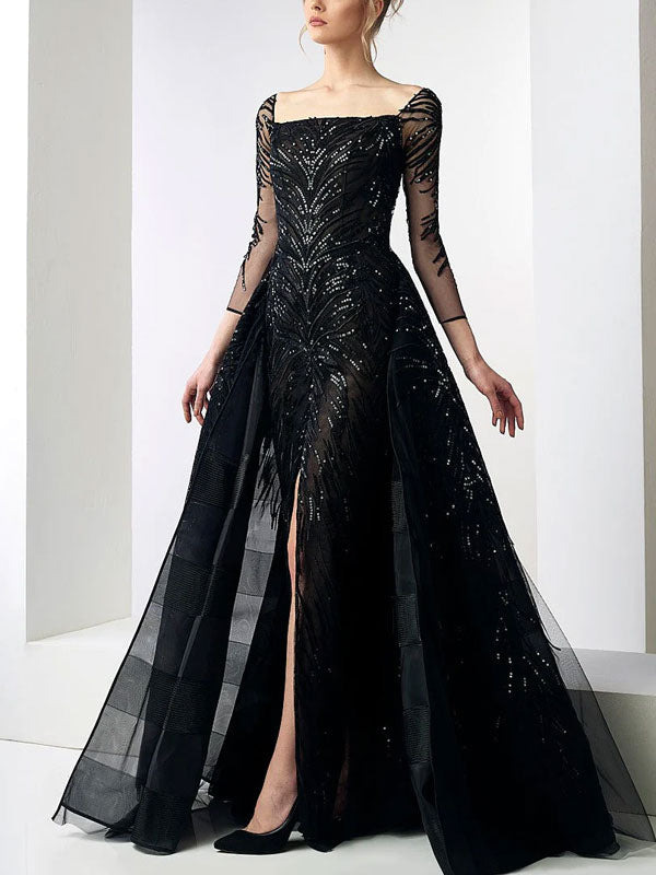 Square Neck Embellished Elegant Swing Women's Dress